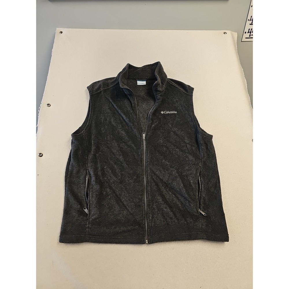 Columbia Men Gray Sleeveless Fleeceโ Full Zip Zipper Pockets Jacket Vest L